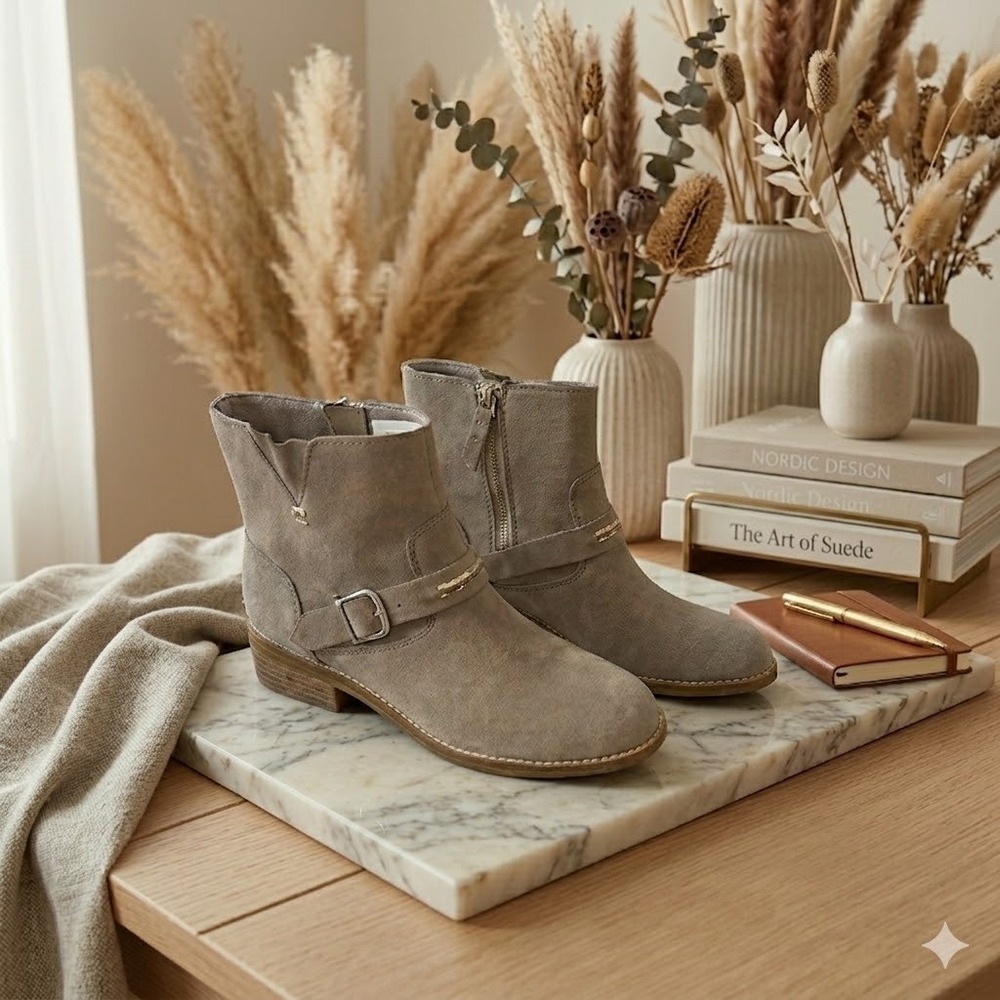 Sperry Ankle‎ Boots Women Tan 7 Suede Side Zip Buckle Block Heel STS85464
